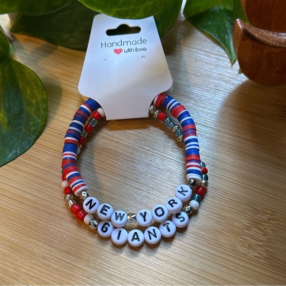 New York Giants Football Fan Bracelet Set - Flexible Fit - Sports Jewelry - Picture 1 of 2